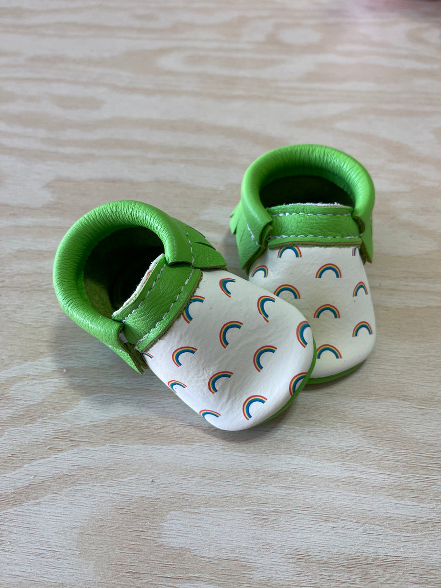 Lime Green Rainbow Moccs Size 2