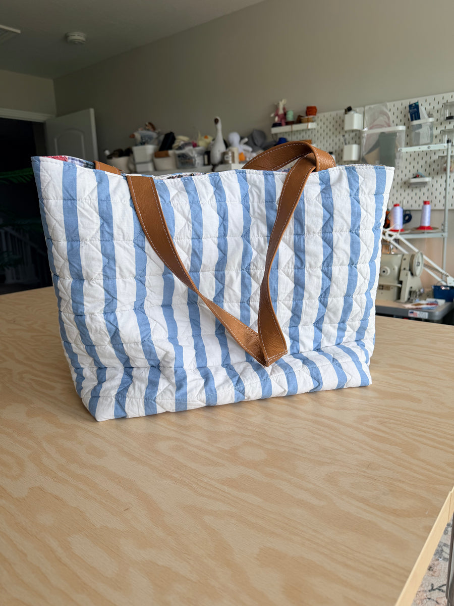 Quilted Patchwork Striped Tote