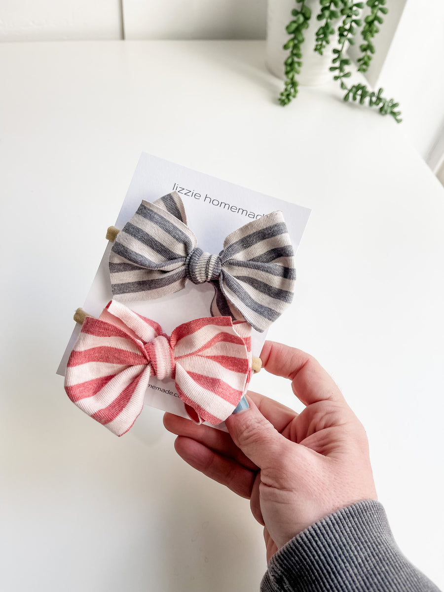 Knit Striped Hair Bow Pack