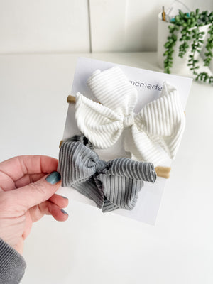 White and Grey Knit Hair Bow Pack