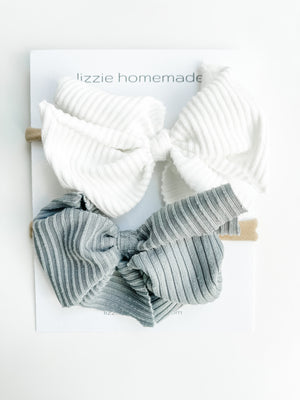 White and Grey Knit Hair Bow Pack