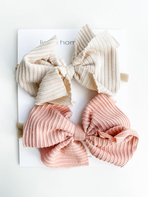 Pink and Cream Knit Hair Bow Pack