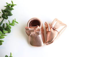 Newborn Bow Moccasin Rose Gold